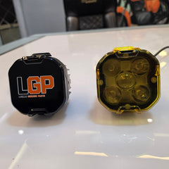 LGP DK50 110W LED fog lamp installed on motorcycle crash guard