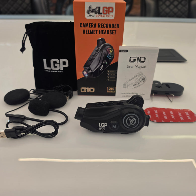LGP G10 Bluetooth helmet headset with 2K action camera mounted on helmet