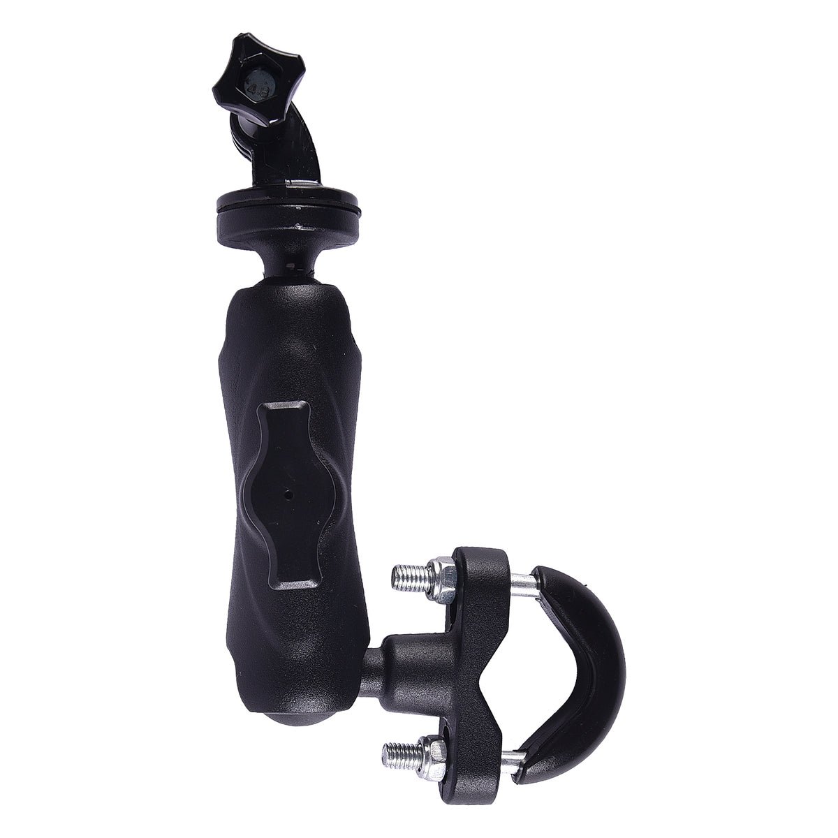 LGP aluminum motorcycle camera mount installed on handlebar