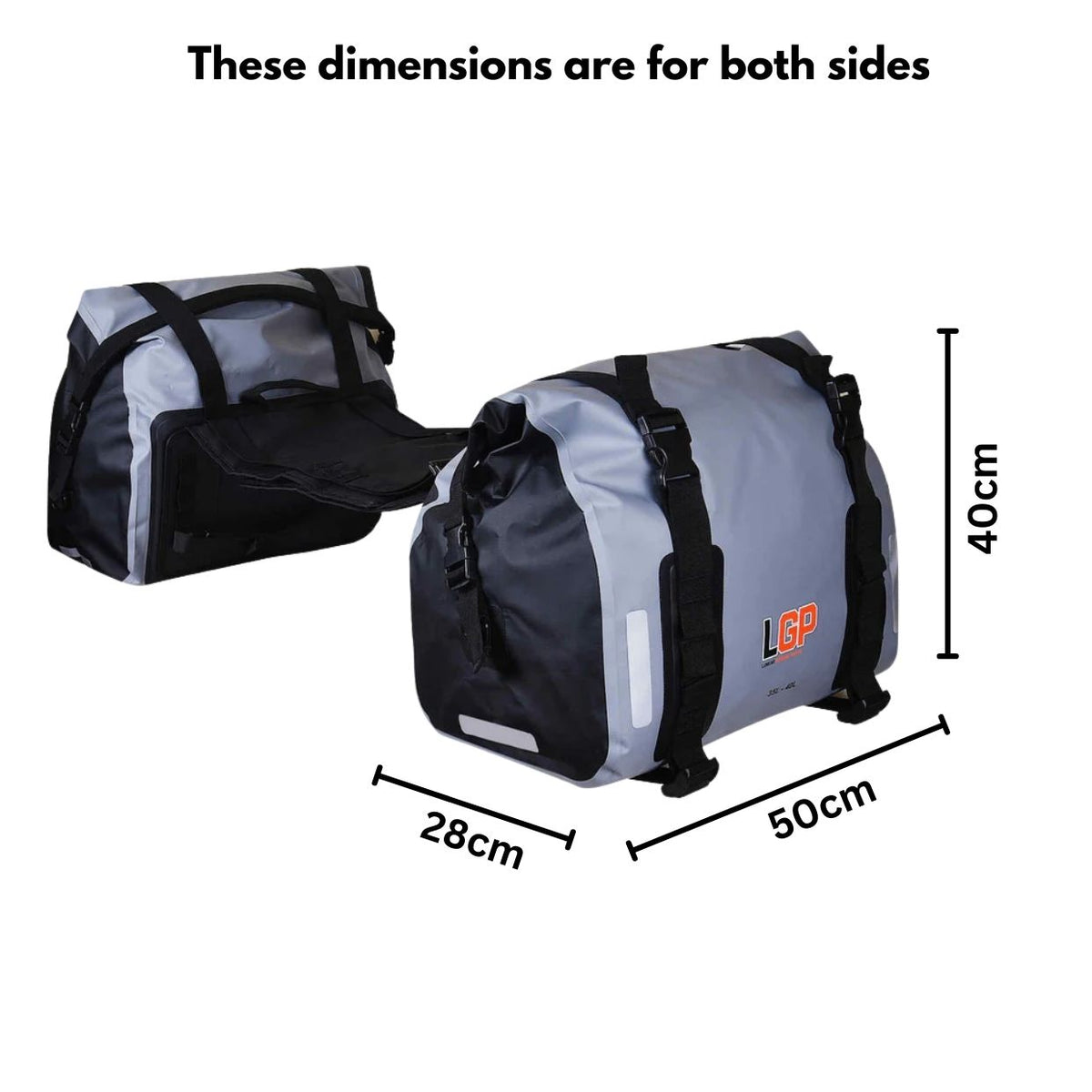 LGP waterproof motorcycle saddle bags 35L each side mounted on bike