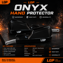 LGP Onyx universal motorcycle hand guards with aluminium mounts black and white installed on handlebars