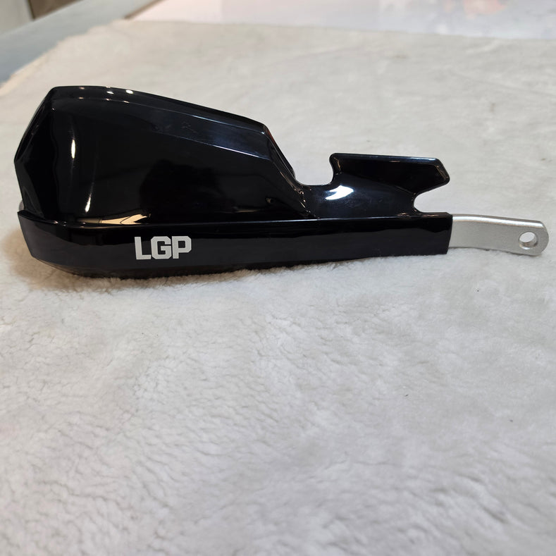 LGP Onyx universal motorcycle hand guards with aluminium mounts black and white installed on handlebars