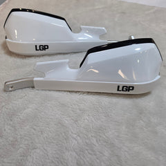 LGP Onyx white motorcycle hand guards with aluminium mounts installed on handlebars