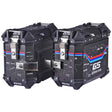LGP 25L black motorcycle pannier box with map line texture mounted on bike