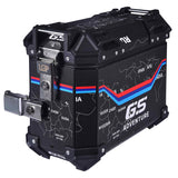 LGP 25L black motorcycle pannier box with map line texture mounted on bike