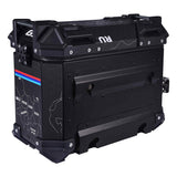LGP 25L black motorcycle pannier box with map line texture mounted on bike