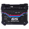 LGP 25L black motorcycle pannier box with map line texture mounted on bike