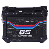 LGP 25L black motorcycle pannier box with map line texture mounted on bike