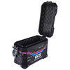 LGP 25L black motorcycle pannier box with map line texture mounted on bike