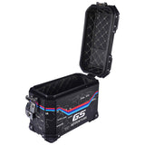 LGP 25L black motorcycle pannier box with map line texture mounted on bike