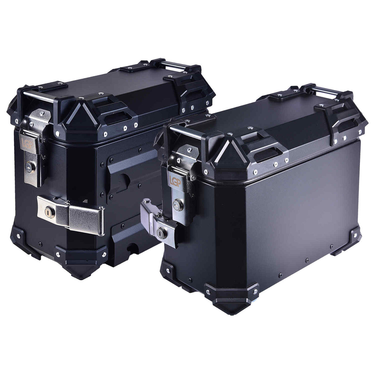 LGP 25L aluminium motorcycle pannier box black plane mounted on touring bike