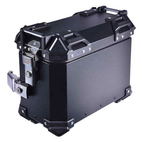 LGP 25L aluminium motorcycle pannier box black plane mounted on touring bike