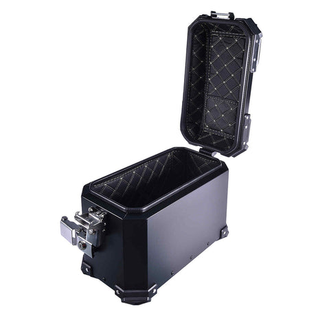 LGP 25L aluminium motorcycle pannier box black plane mounted on touring bike