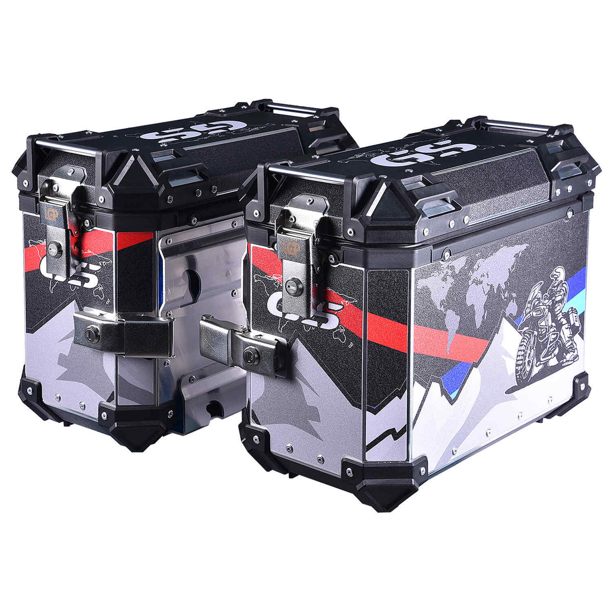 LGP 38L GS sticker aluminium motorcycle pannier box set mounted on adventure bike
