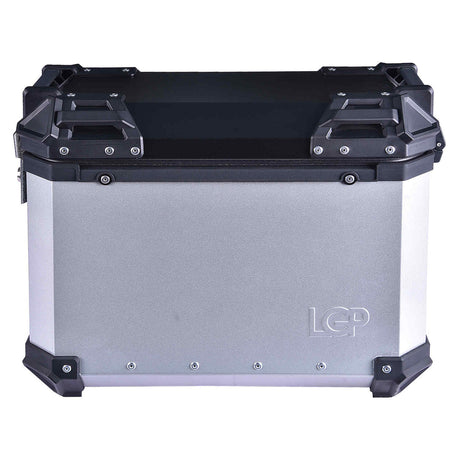 LGP 38L aluminium motorcycle pannier box set black mounted on adventure bike