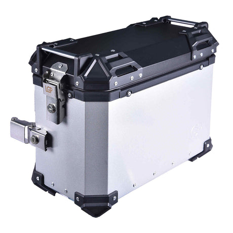 LGP 38L aluminium motorcycle pannier box set black mounted on adventure bike