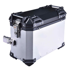 LGP 38L aluminium motorcycle pannier box set black mounted on adventure bike