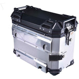 LGP 38L aluminium motorcycle pannier box set black mounted on adventure bike