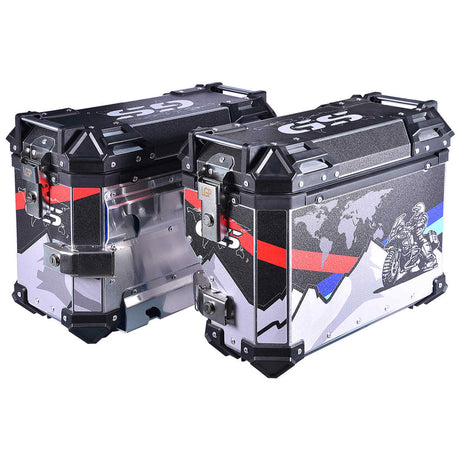 LGP 38L silencer cut aluminium motorcycle pannier box mounted on adventure bike