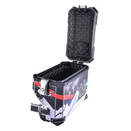 LGP 38L silencer cut aluminium motorcycle pannier box mounted on adventure bike