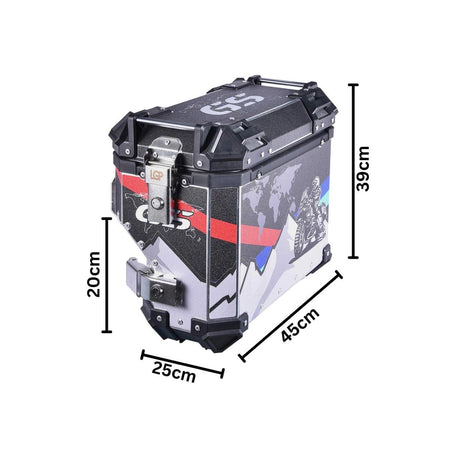 LGP 38L silencer cut aluminium motorcycle pannier box mounted on adventure bike