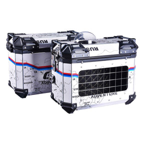 LGP 38L white map line motorcycle pannier box for pet mounted on touring bike