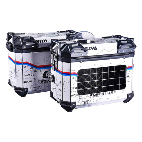 LGP 38L white map line motorcycle pannier box for pet mounted on touring bike