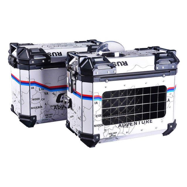 LGP 38L white map line motorcycle pannier box for pet mounted on touring bike