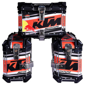 LGP KTM Adventure Pro pannier set with 45L top box and 38L side boxes mounted on adventure bike