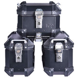 LGP aluminium motorcycle pannier set black plane with 16L side boxes and 18L top box