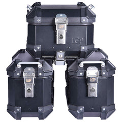 LGP aluminium motorcycle pannier set black plane with 16L side boxes and 18L top box