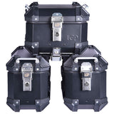 LGP aluminium motorcycle pannier set black plane with 16L side boxes and 18L top box