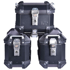 LGP aluminium motorcycle pannier set black plane with 16L side boxes and 18L top box
