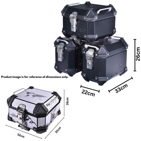 LGP aluminium motorcycle pannier set black plane with 16L side boxes and 18L top box