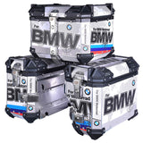 LGP BMW adventure pannier set with 45L top box and 38L side boxes mounted on touring motorcycle