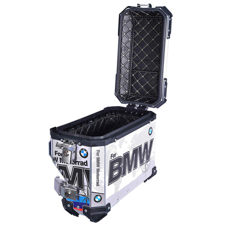 LGP BMW adventure pannier set with 45L top box and 38L side boxes mounted on touring motorcycle