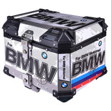 LGP BMW adventure pannier set with 45L top box and 38L side boxes mounted on touring motorcycle