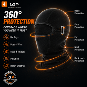 Main image: LGP Premium black balaclava with eyeglass slot
