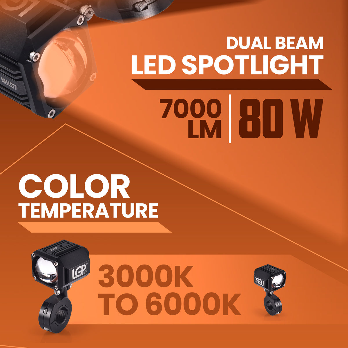 LGP MK07 dual beam motorcycle LED spotlight 80W