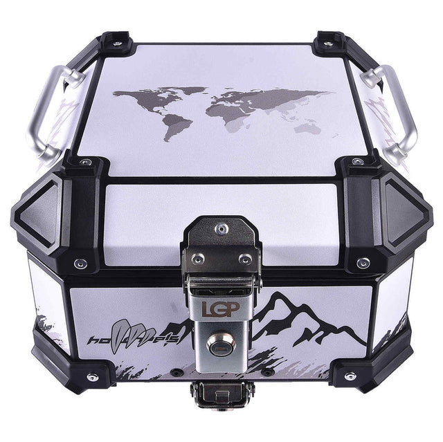 LGP 18L motorcycle top box white graphics installed on bike