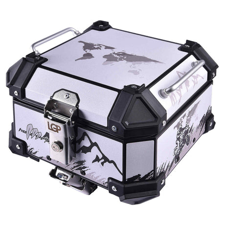 LGP 18L motorcycle top box white graphics installed on bike