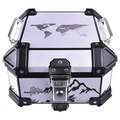 LGP 18L aluminum motorcycle top box with white graphics

