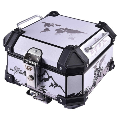 LGP 18L aluminum motorcycle top box with white graphics

