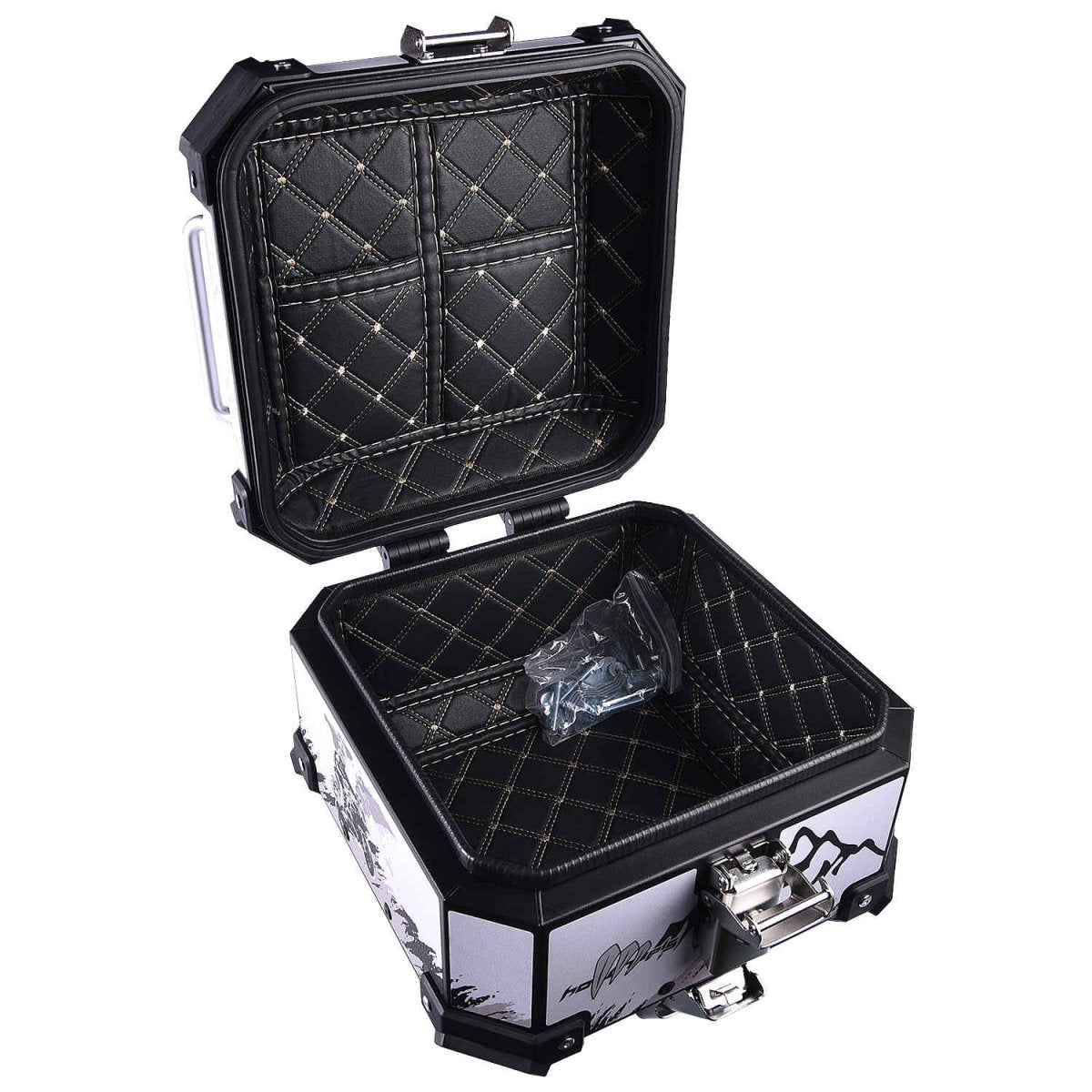 LGP 18L aluminum motorcycle top box with white graphics

