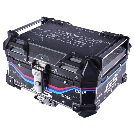 LGP 25L motorcycle top box white graphic installed on bike
