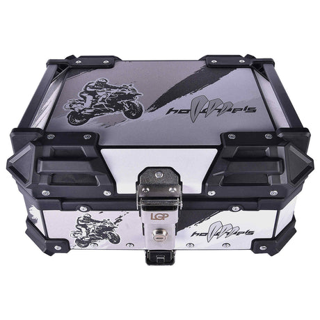 LGP 25L motorcycle top box white graphic installed on bike