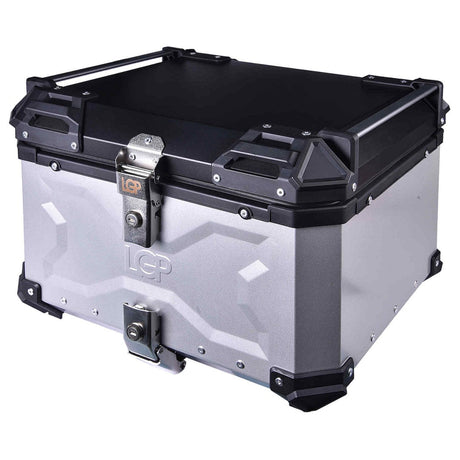 LGP 55L Type X silver aluminum motorcycle top box with backrest

