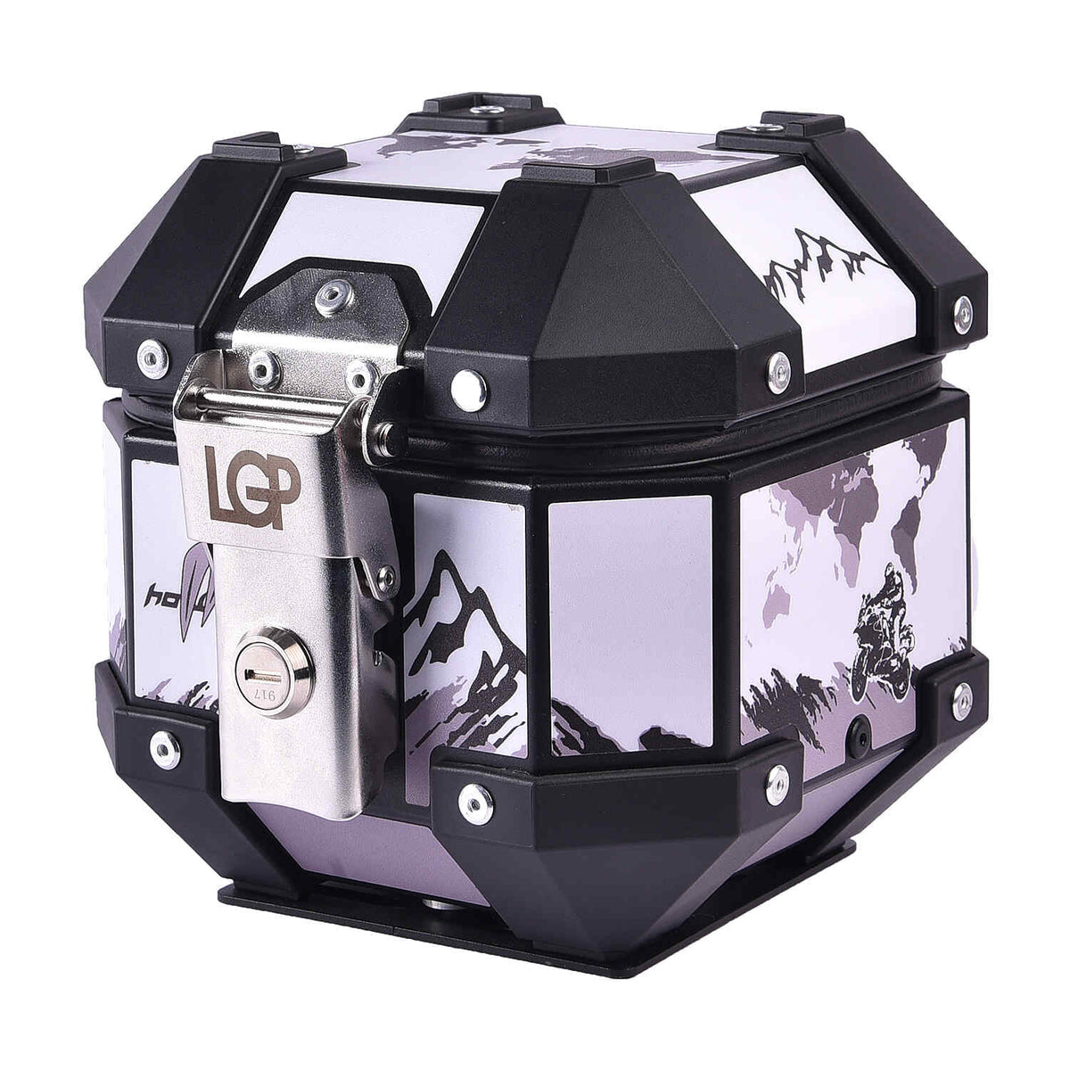 LGP 5L white graphics motorcycle top box aluminum