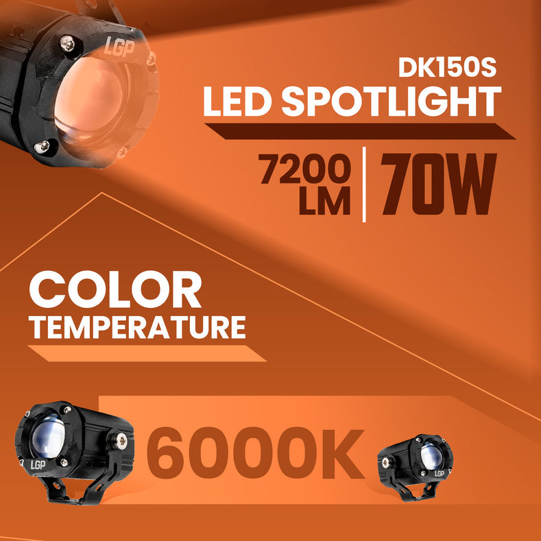 LGP DK150S 70W LED motorcycle spotlight with 7200 lumens auxiliary driving light