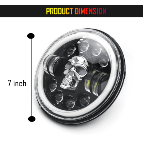LIU HJG 7 Inch Harley Skull Round Led Headlight Fits in Royal Enfield All Models, Mahindra Thar (12V-80V 75w)